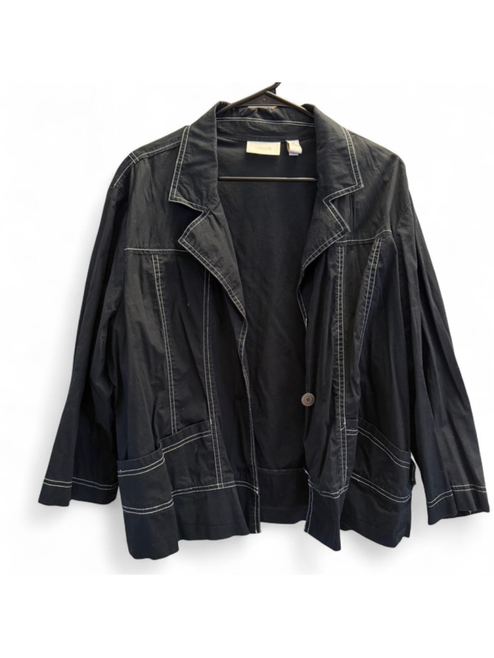 Vintage Chico's black lightweight jacket with white stitching Size 3 #spring
